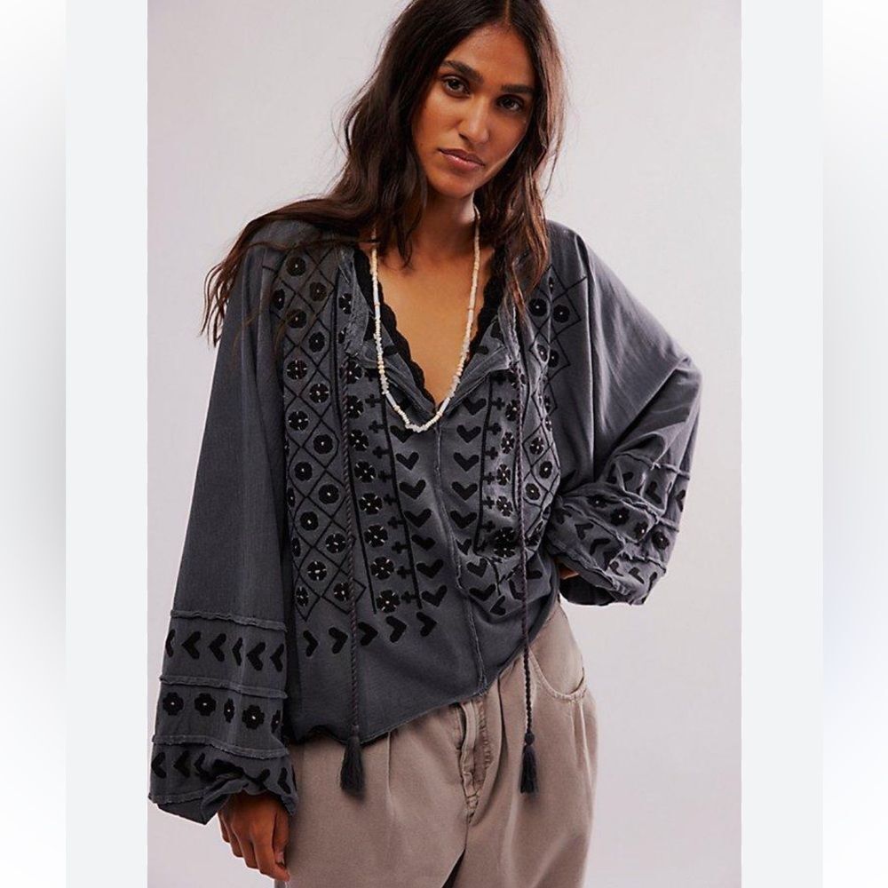 Free People Savannah Embroidered Top